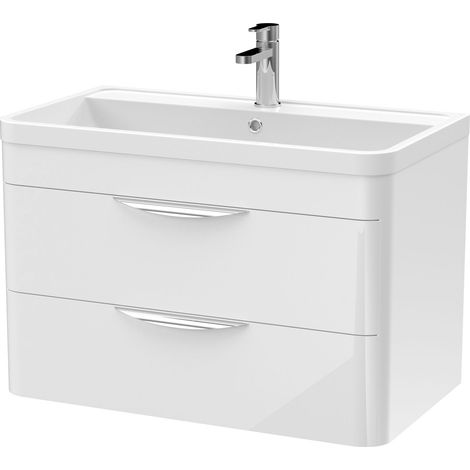 Balterley Aldershawe Modern Bathroom Wall Hung 2 Drawer Vanity Unit Basin, Gloss White, 800mm (1/5)