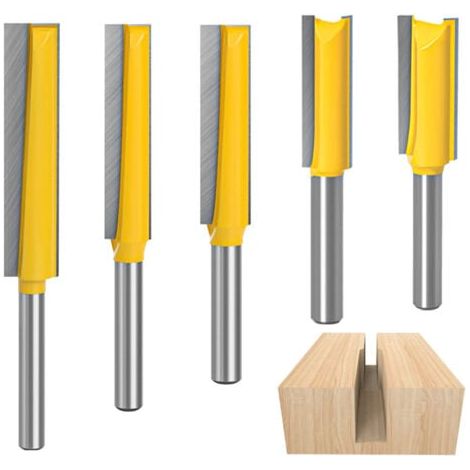 5 Pièces Fraise Defonceuse 8mm, Fraise à Copier, Mèches Carbide Router Bits, Fraise Bois Extra-longue, Fraise a Rainurer Menuiserie, Fraise Droite pour le Travail du Bois (1/5)