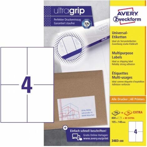 Universaletikett ultragrip 105 x 148 mm (B x H) nicht wieder ablösbar Papier weiß 880 Etik./Pack. (1/5)