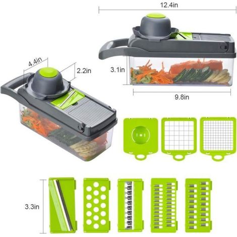Mandoline Cuisine Multifonction Professionnelle 12 en 1 Coupe Légume avec Lame Séparateur Filtre pour Oignons Carotte Pomme (1/4)