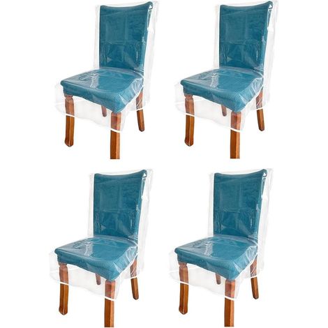 4 Housses de Chaise en Plastique pour Chaises de Salle à Manger avec Dossier, Protège de la Poussière Protège Chaises en Plastique Transparent (1/5)