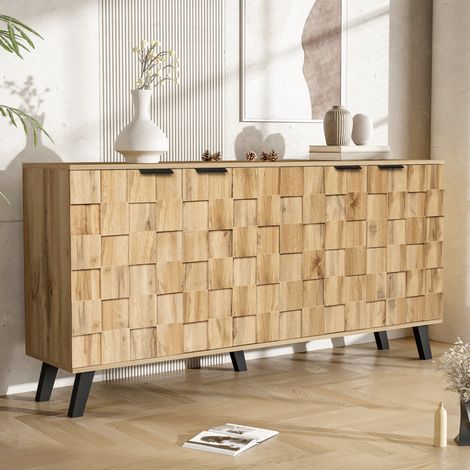 Credenza in legno 160,5 x 35,5 x 78 cm con 4 ante, per soggiorno, camera da letto e sala da pranzo