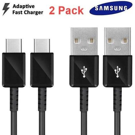 Lot de 2 câbles/chargeurs USB-C extra longs Samsung d'origine, 1,2 m, noirs (1/2)