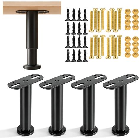 4 Pièces Pieds de Support de Lit Réglables, Hauteur Réglable 25-42cm Pieds de Meuble Reglable, Pieds de Support de Lit Réglables en Hauteur pour Table Basse, Salle de Bain, Noir (1/5)