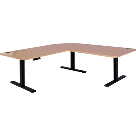 Bureau angle électrique 178 x 178 cm hauteur réglable 56 à 121 cm mémoire 3 moteurs en HDF marron clair et acier noir 040010631