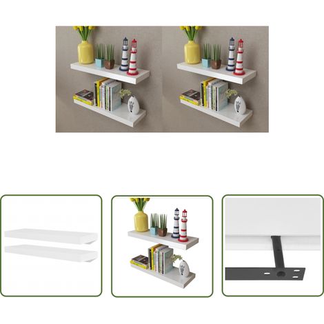 The Living Store Étagères murales 4 pcs Blanc 60 cm - Etagere Murale - Étagères Murales - Rangement Mural - Decoration Murale - Meuble Mural (1/5)