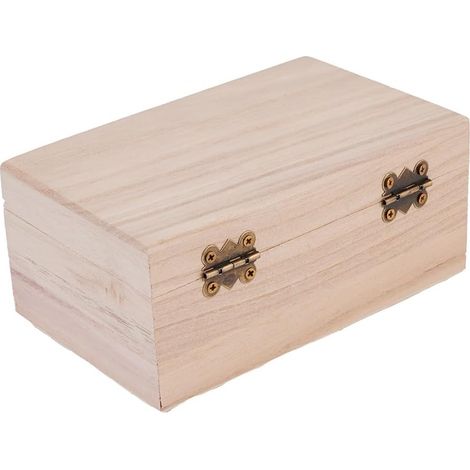 Boîte en bois brut avec couvercle à charnière et fermoir de verrouillage sur le devant – Rangement à domicile pour bijoux, loisirs créatifs (1/5)