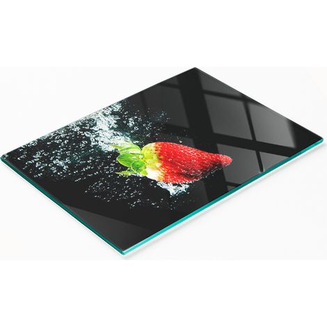 Dekoratives Küchenschneidebrett aus Glas, Erdbeer-Wasser-Motiv, 80 x 52 cm (1/5)