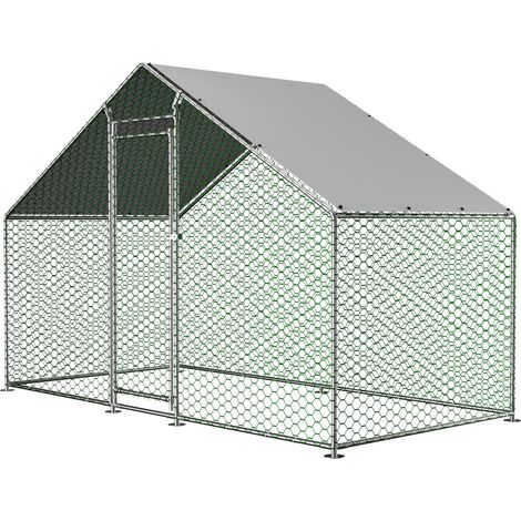 Enclos Poulailler Extérieur 3 x 1,5 x 2 m Parc Grillagé Volière en Acier Galvanisé avec Toit PE Étanche et Serrure (1/5)