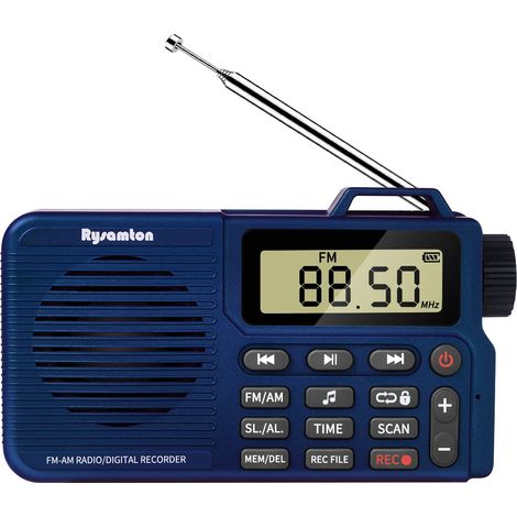 Mini radio FM/AM (bleue) - DSP - Rechargeable - Haut-parleur Bluetooth - Enregistreur - Minuterie de sommeil (1/5)