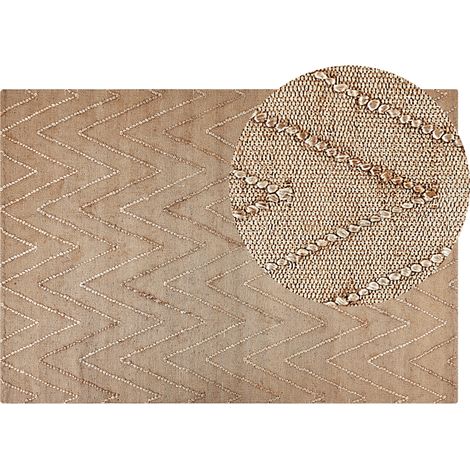 Alfombra de yute beige 140 x 200 cm algodón hecho a mano patrón geométrico Daday