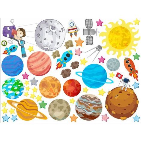 Stickers muraux - Planète spatiale Astronaute - Décoration murale pour chambre d'enfant - Autocollant PVC imperméable (1/5)