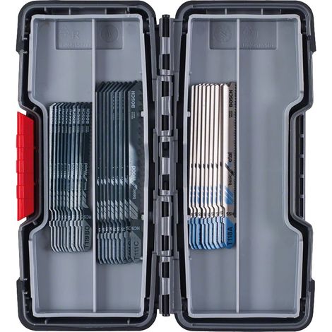Bosch – Coffret de 30 lames scie sauteuse – 10 lames pour bois tendre 2-50mm – 10 lames pour métal 1-3mm – Boîte de rangement ToughBox