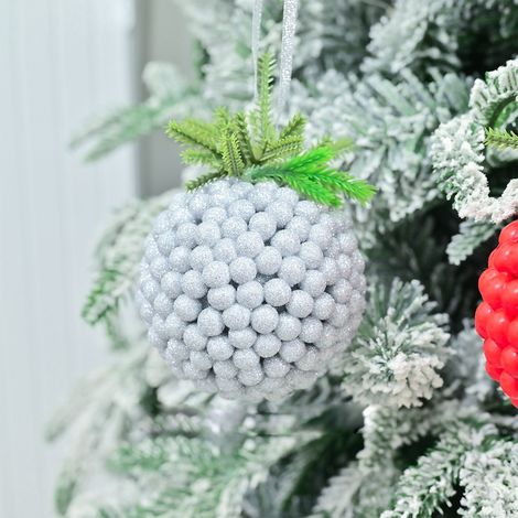 Ornement De Noël - Boule En Mousse À Paillettes Violet - Feuillage Vert - Décoration Pour Arbre De Noël - 10 Cm - 1 Pièce (1/5)