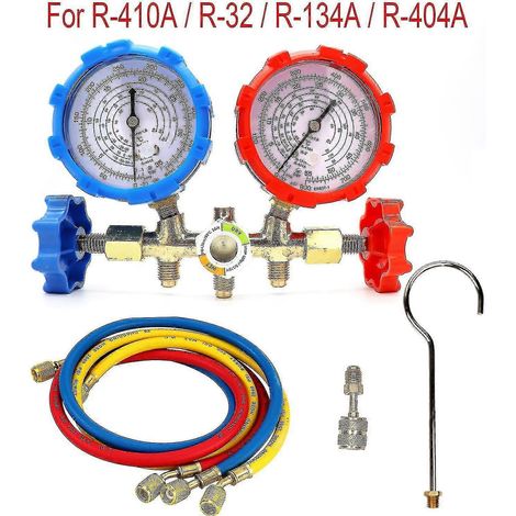 Manomètre pour réfrigérant R410a, R32, R404a et R134a, kit de climatisation avec outils, tuyau et crochet (neuf). (1/5)