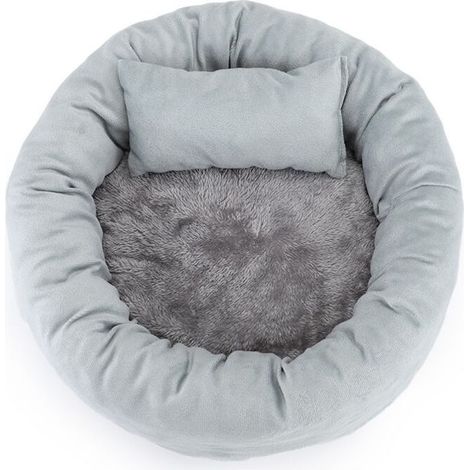 1 lit pour chat et chien en coton, coussin doux et confortable, ensemble de sommeil chaud, oreiller rond pour animaux de compagnie, tapis de couchage pour chat (30 cm, gris) (1/3)