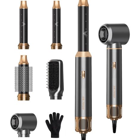 Brosse Soufflante 5 en 1, Brosse Chauffante Brushing et Air Styler avec Têtes Amovibles (fer Friser, Volumatrice, Lissante, Boucleur), de Voyage Légers pour Femmes et Hommes (Pearl Grey) (1/5)