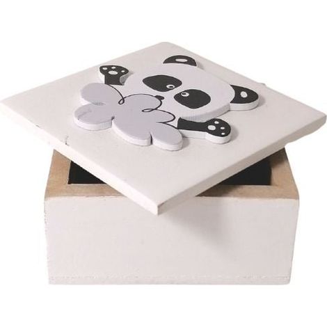 Boîte de Rangement en bois Panda 7.5x4.3x7.5cm - Blanc - SILUMEN