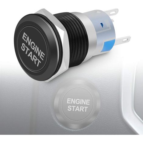 12V 19mm(Noir),Bouton poussoir de démarrage du moteur, bouton de commutateur de démarreur d\'allumage de voiture étanche (1/5)