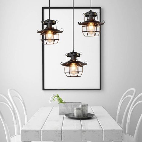 Lustre suspendu vintage industriel en fer forgé, douille E27 LED, 100-240 V, ampoule non incluse, noir. Idéal pour la décoration de bars et cafés. (1/5)