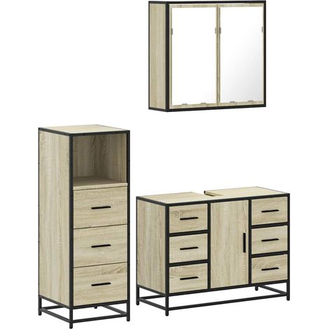Maison Exclusive - 3-tlg. Badmöbel-Set Sonoma-Eiche Holzwerkstoff