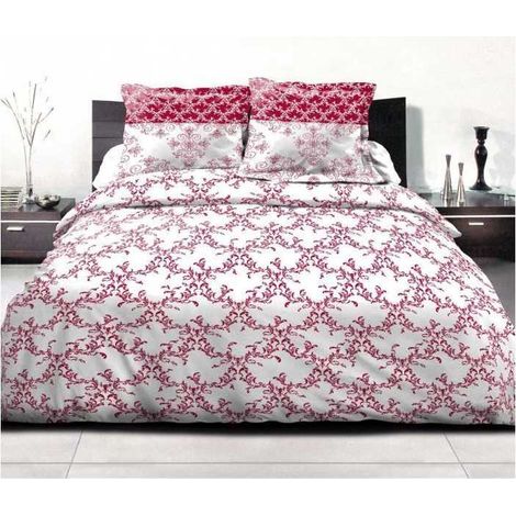 Parure de couette 220x240 cm HOME LINGE PASSION FRISE : Housse de couette + 2 taies d'oreiller - 100% Coton 57 Fils - Bordeaux