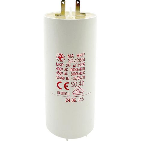 Condensateur 20µF - Ø35x78mm - pour moteur de volet roulant Cosses 2.8 mm - Somfy 203640A (1/5)
