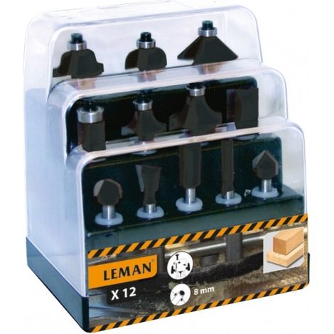 Leman – Coffret de 12 mèches carbure pour défonceuse – Fraises pour bois dur – Coupe nette sans éclat – Compatible avec défonceuses Q8