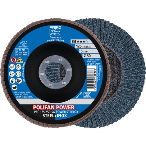 PFERD TOOLS POLIFAN POWER Fächerscheibe PFC 125x22,23 mm konisch Z50 Leistungslinie SG STEELOX für Stahl/Edelstahl 10 Stk (1/5)
