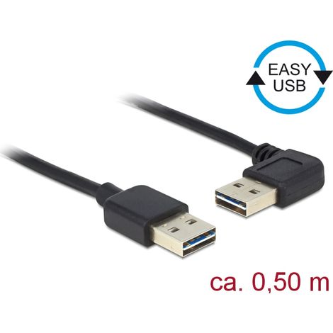 Delock Cable EASY-USB 2.0 Tipo-A macho  EASY-USB 2.0 Tipo-A macho, sesgado hacia la izquierda y hacia la derecha 0,5 m