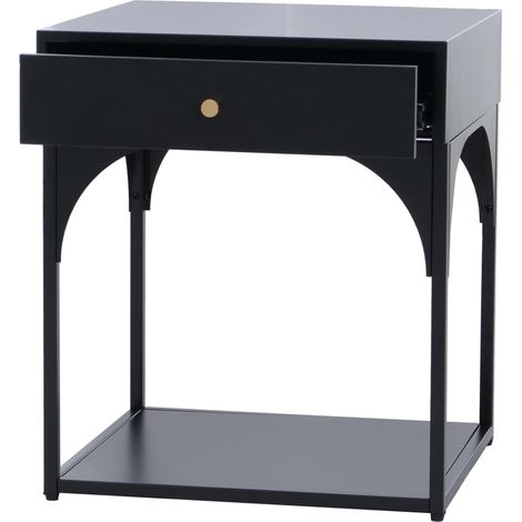 Mesita de noche con cajón y compartimento abierto 50x43x41 cm en acero con recubrimiento de polvo negro 040008871