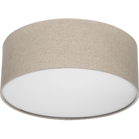 Plafonnier LED chambre - 30cm, rond, avec abat-jour en tissu, taupe (1/5)