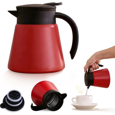 Cafetera isotérmica de acero inoxidable 304, Cafetera isotérmica ligera, Ideal para café, té, leche y otras bebidas, 600 ml, 10,5 x 10,5 x 13,5 (1/5)