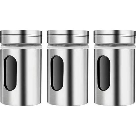 3 Pièces Boîtes à Épices avec Couvercle Pivotant,Bouteille d'assaisonnement en Acier Inoxydable,Pot Epices Set epices Cuisine,pots (1/4)