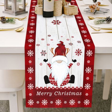 Christmas Gnome Table Runner Dwarf Striped Cotton and Linen Tablecloth Christmas Decoration for Dining Table and Coffee Table (1/5)