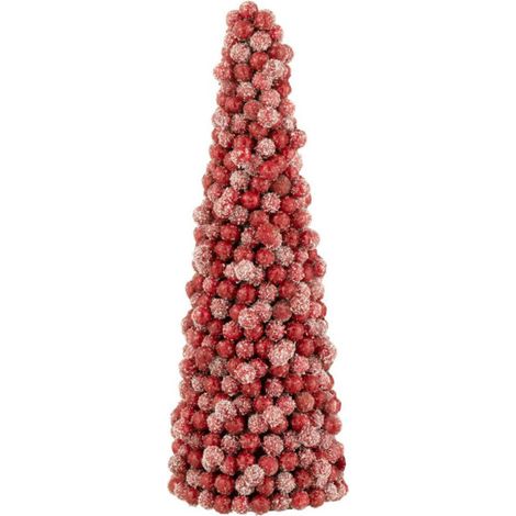 Cône de Noël Déco "Baies" 41cm Rouge (1/2)