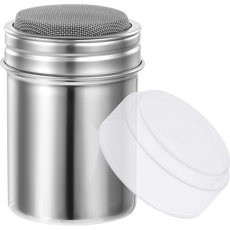 1 salière à sucre en poudre, distributeur sucre, en acier inoxydable, avec couvercle frais, saupoudreuse à farine, salière, saupoudreur de cacao, pour café, sel, cacao, farine, chocolat (1/5)