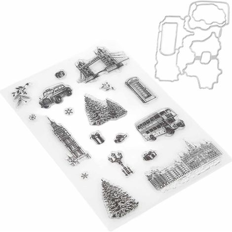 Bricolage de Noël avec des tampons : Tampons transparents, réutilisables et clairs avec gabarits de découpe pour la décoration de cartes, de scrapbooking et d'albums photo. (1/5)