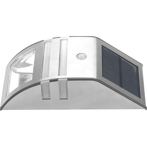 Lampe Solaire Murale avec Capteur PIR, 2 LED Blanc Pur, Argent, IP44, pour Jardin et Sécurité (1/5)