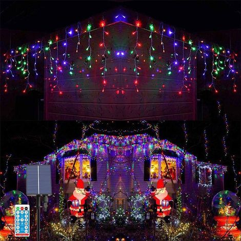 1 pièce Rideau lumineux solaire, cascade 6 m, 264 LED, 8 modes colorés, décoration extérieure jardin terrasse