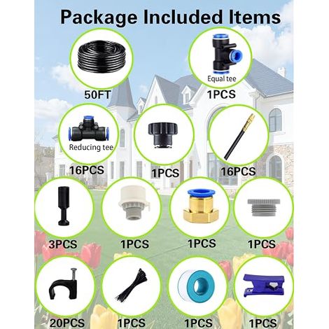 Drip Irrigation System, Automatic Garden Watering, 360° Adjustable Spray Nozzle, Rotary Sprinkler Head for Garden, Patio and Potted Plants (1/4)