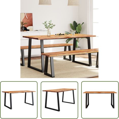 The Living Store Table à manger 160x80x75 cm bois d'acacia solide à bord vif - Table À Manger - Table Acacia - Table Industrielle - Table Design - Meubles Salle À Manger (1/5)