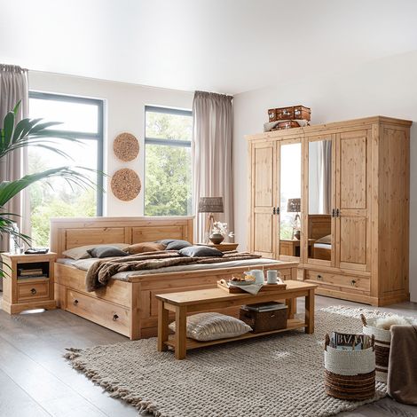 Schlafzimmer Set 7-teilig, Kiefer massiv eichefarben geölt, STEINKJER-69 (1/5)