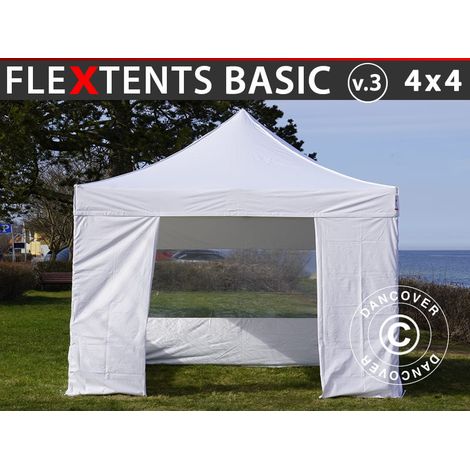 Pop up gazebo FleXtents Basic v.3, 4x4 m White, incl. 4 sidewalls