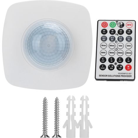 Ortviai Détecteur de présence infrarouge 220-240 V avec télécommande, réglage distance (jusqu’à 24 m) et délai (10 s–30 min) (1/5)