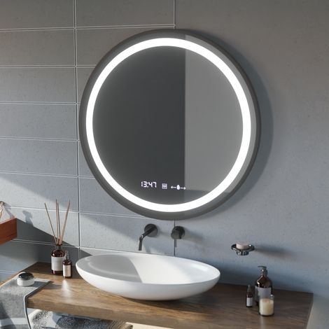 Miroir LED Rond 100 Noir Desembuage Horloge Thermometre Gradable (1/5)