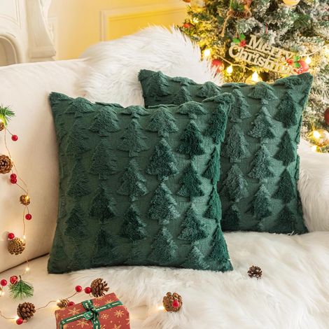 Set di 2 federe per cuscini, decorazione natalizia, 45 x 45 cm, inverno, per la decorazione estetica della camera da letto (albero verde) (1/4)