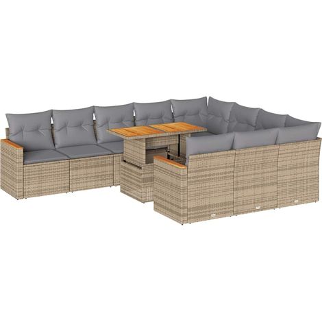 Maison Exclusive - Salon de jardin 11pcs avec coussins beige résine tressée acacia (1/5)