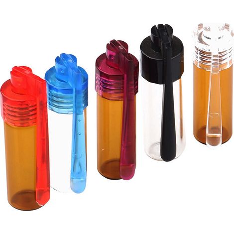 Sollbry Lot de 5 flacons de poudre à épices avec cuillère - 51 mm de hauteur - Petite bouteille de rangement avec micro entonnoir en verre avec cuillère pour le camping et les voyages (1/5)