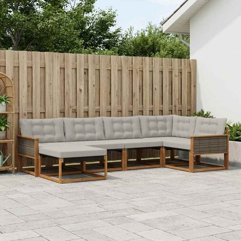 vidaXL Outdoor-Sofagarnitur mit Kissen 6 pcs Natürlich und Hellgrau (1/5)